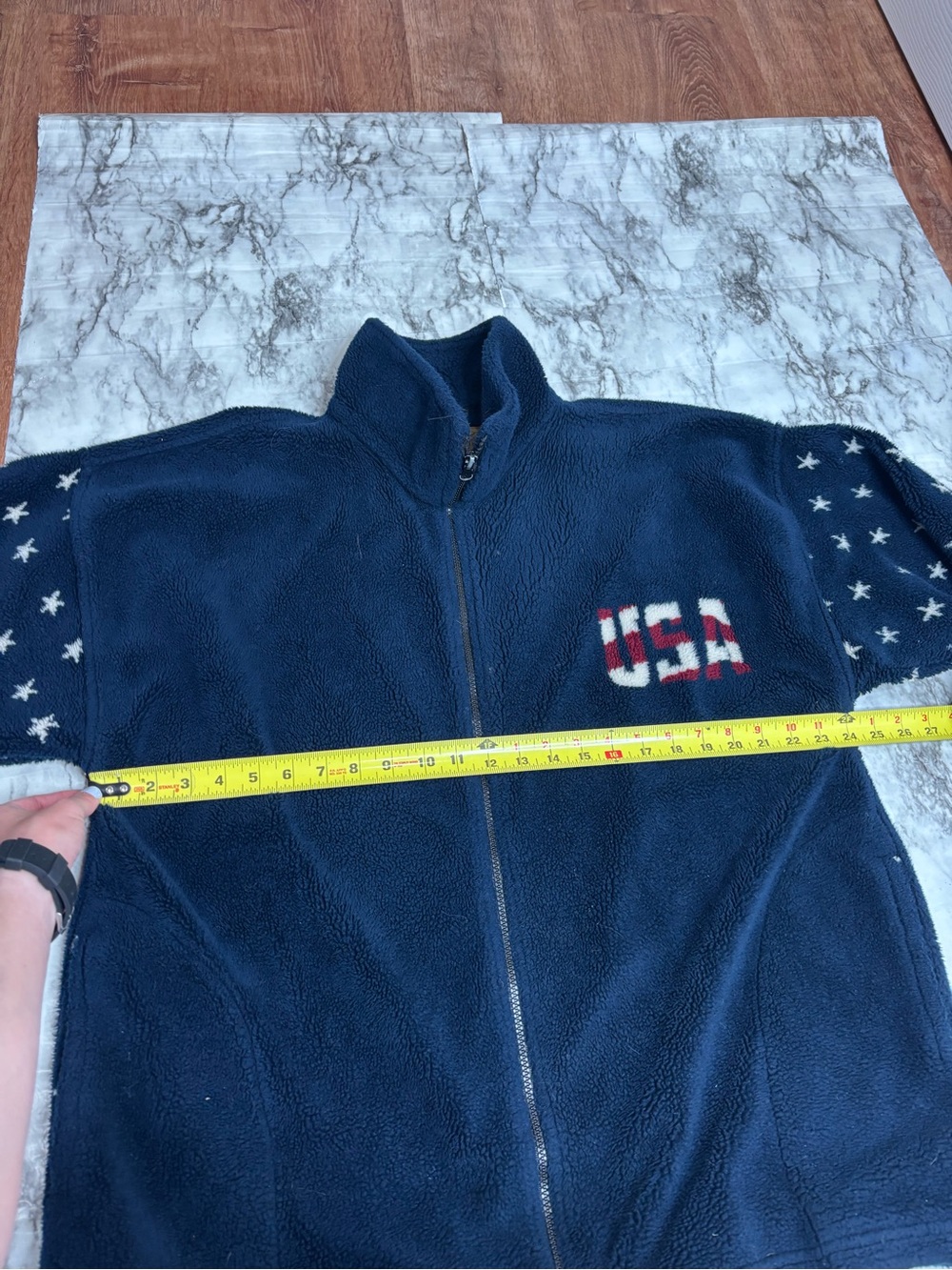 Bear Ridge Men's XL Navy Fleece Pullover jacket American Flag stars graphic - Picture 5 of 6